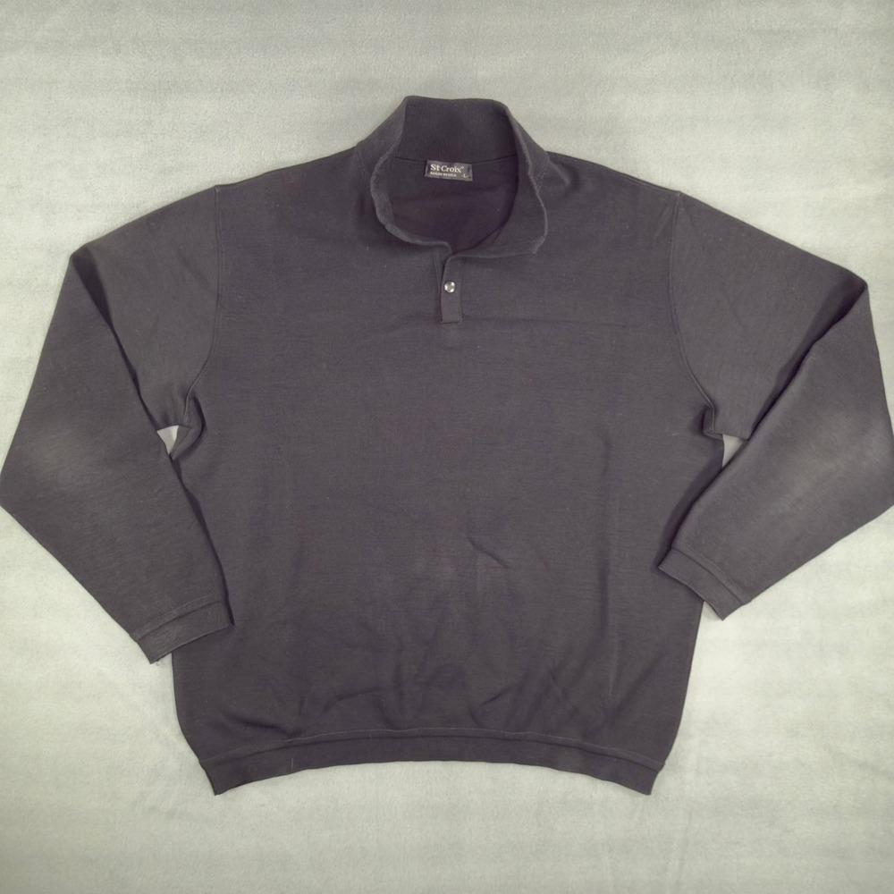 St. Croix Mens Large Mock Neck Pullover Knit Sweater Black Made in USA